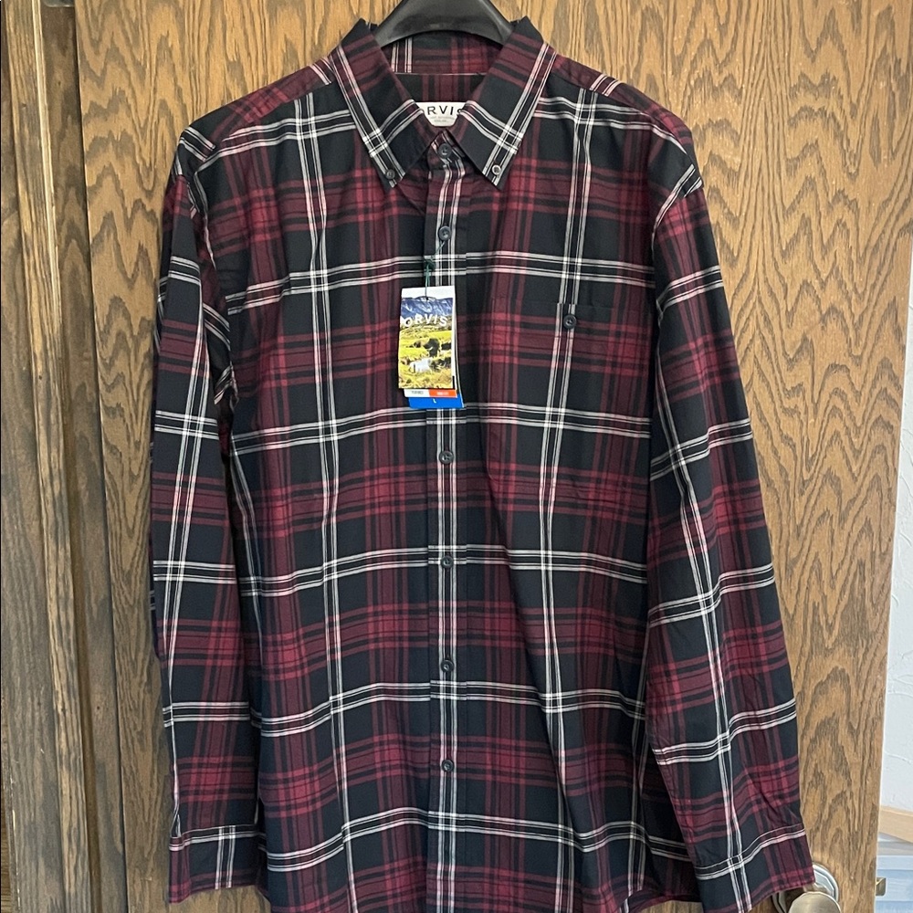 Orvis Men's Red and Black‎ Plaid Shirt